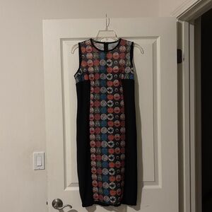 Akris Punto Record Print Black Sheath Dress Sz 6